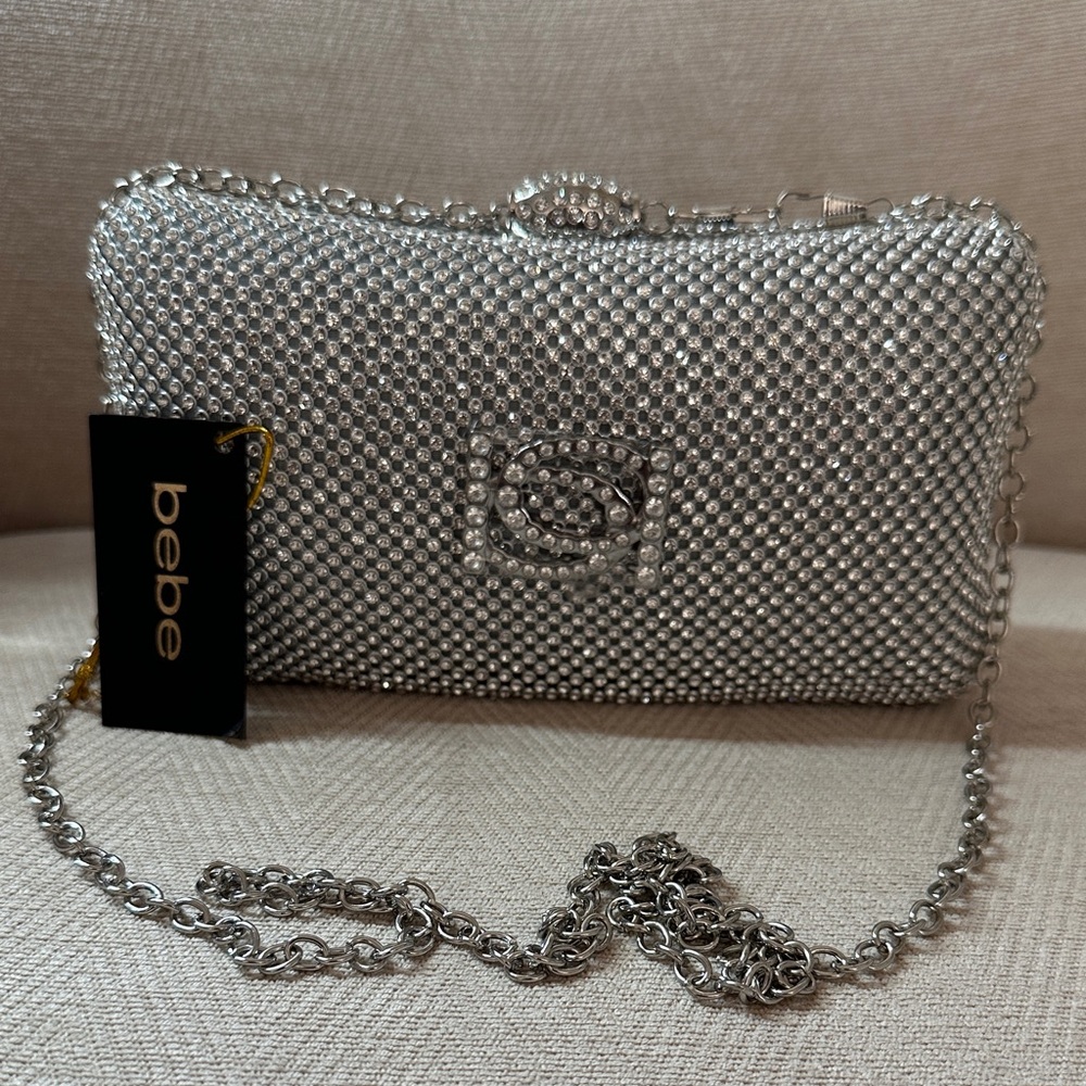 Bebe Sparkling Silver Clutch and Shoulder evening bag